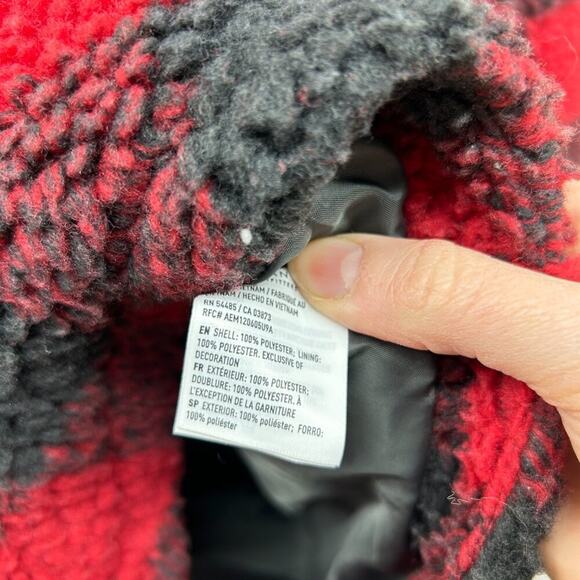 AEO American Eagle Red Plaid Button Teddy Sherpa Fleece Lumberjack Jacket Large - Picture 6 of 6